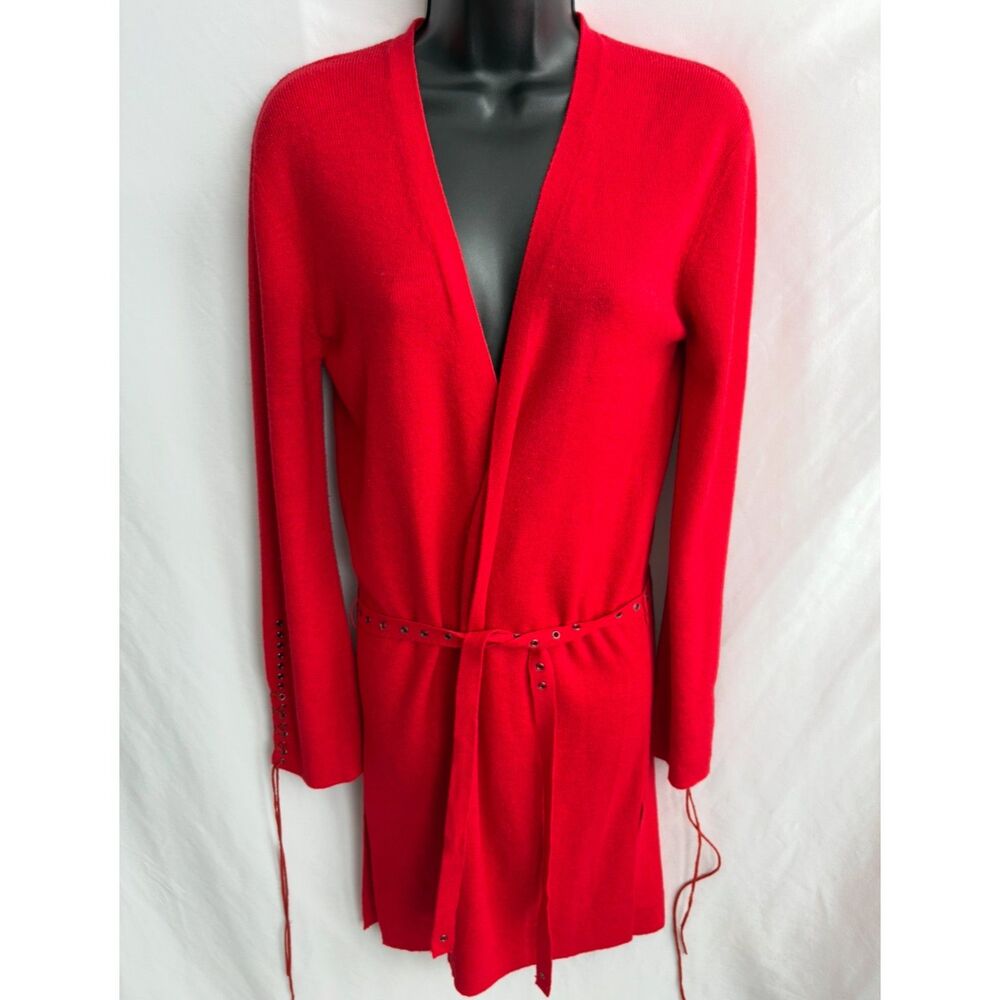 MNG Mango Red Sweater Knit Cardigan Artsy Size M Flowy Classic Closet Staple 90s